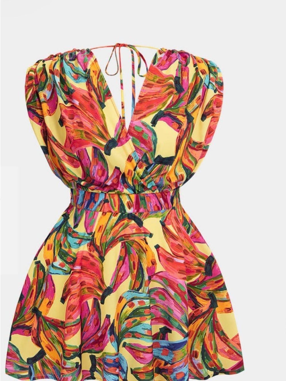 Vibrant Yellow Abstract-Print Mini Dress
